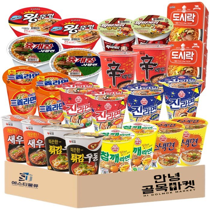 농심 오뚜기 팔도 삼양 컵 라면 24입 ( 신라면 육개장 진순 진매 왕뚜껑 짜파게티 새우탕 도시락 튀김우동 참깨 스낵 삼양 ), 24개